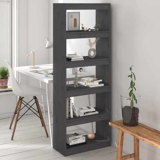 Bokhylle Grå Romdeler 60x30x167,5 cm heltre furu