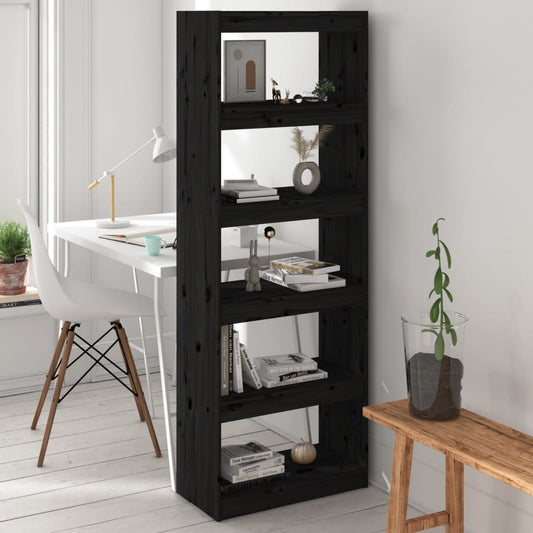 Bokhylle Svart Romdeler 60x30x167,5 cm heltre furu
