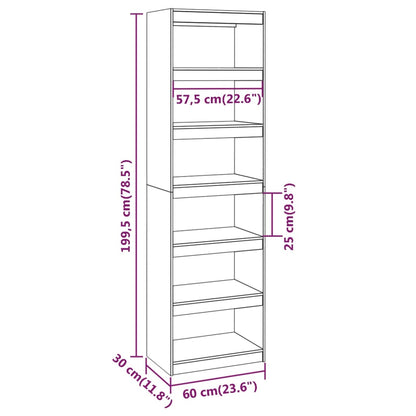 Bokhylle Hvit Romdeler 60x30x199,5 cm heltre furu