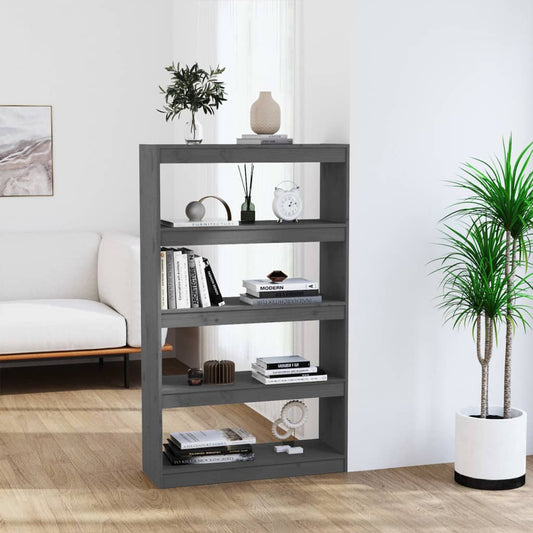 Bokhylle Grå Romdeler 80x30x135,5 cm heltre furu