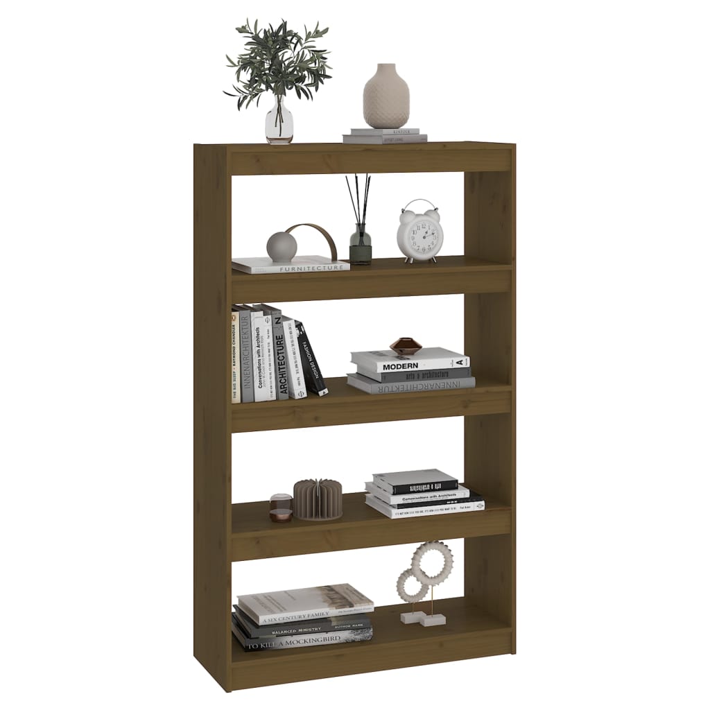 Bokhylle Honningbrun Romdeler 80x30x135,5 cm heltre furu