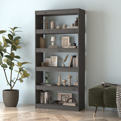 Bokhylle Grå Romdeler 80x30x167,4 cm heltre furu