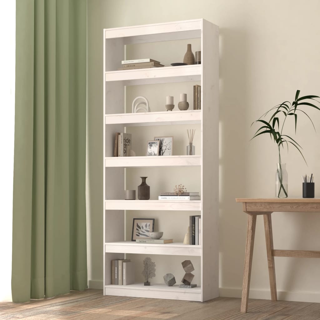 Bokhylle Hvit Romdeler 80x30x199,5 cm heltre furu