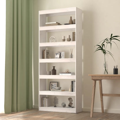 Bokhylle Hvit Romdeler 80x30x199,5 cm heltre furu