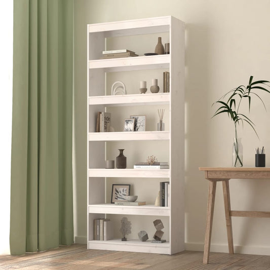 Bokhylle Hvit Romdeler 80x30x199,5 cm heltre furu