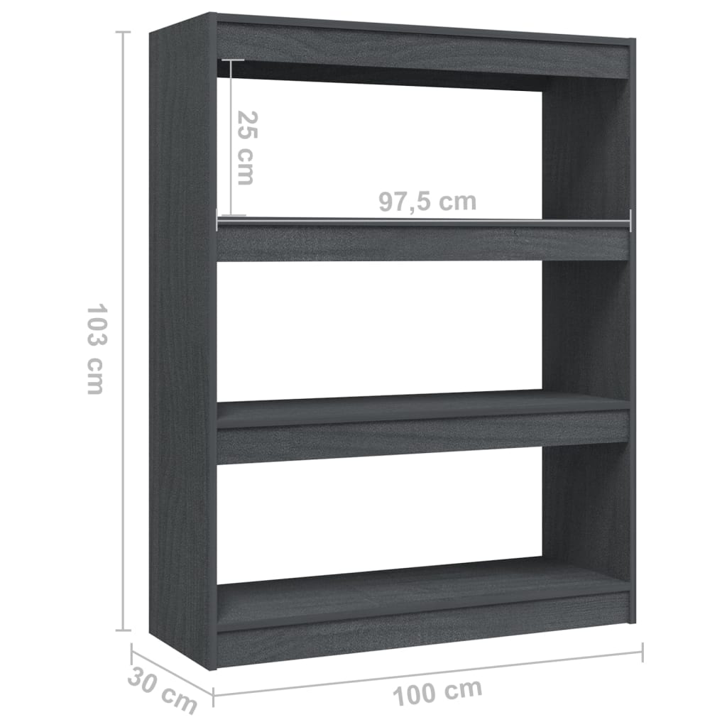 Bokhylle Grå Romdeler 100x30x103 cm heltre furu