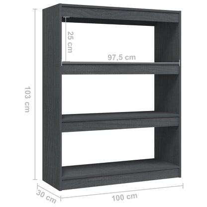Bokhylle Grå Romdeler 100x30x103 cm heltre furu