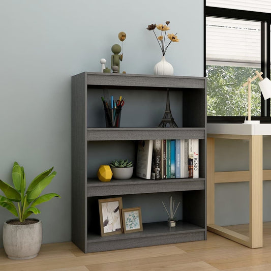 Bokhylle Grå Romdeler 100x30x103 cm heltre furu