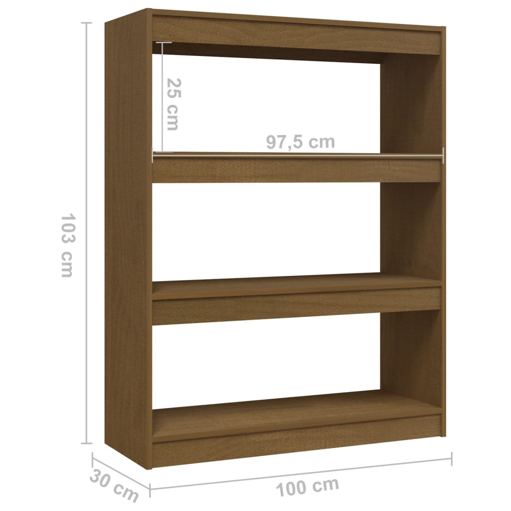 Bokhylle Honningbrun Romdeler 100x30x103 cm heltre furu