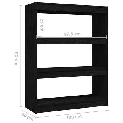 Bokhylle Svart Romdeler 100x30x103 cm heltre furu
