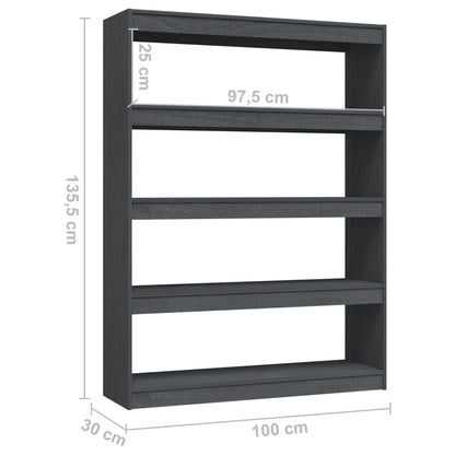Bokhylle Grå Romdeler 100x30x135,5 cm heltre furu