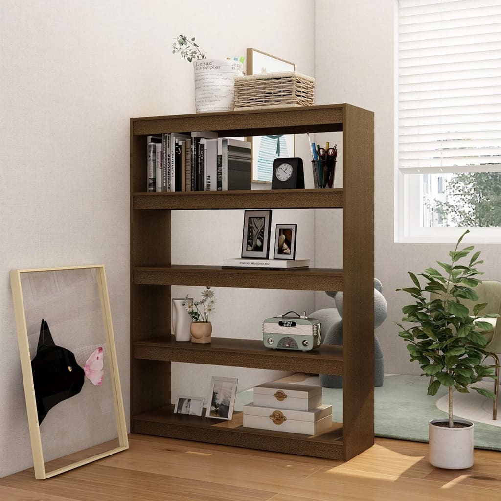 Bokhylle Honningbrun Romdeler 100x30x135,5 cm heltre furu