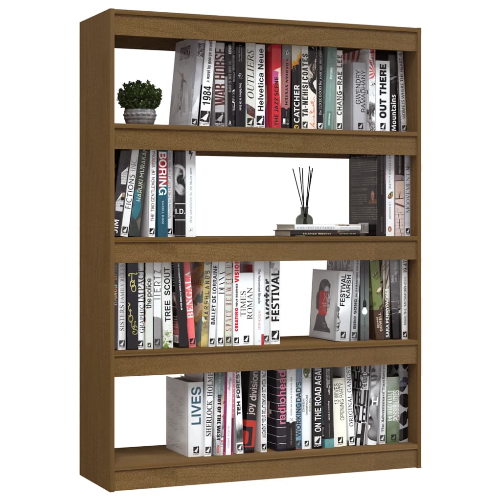 Bokhylle Honningbrun Romdeler 100x30x135,5 cm heltre furu