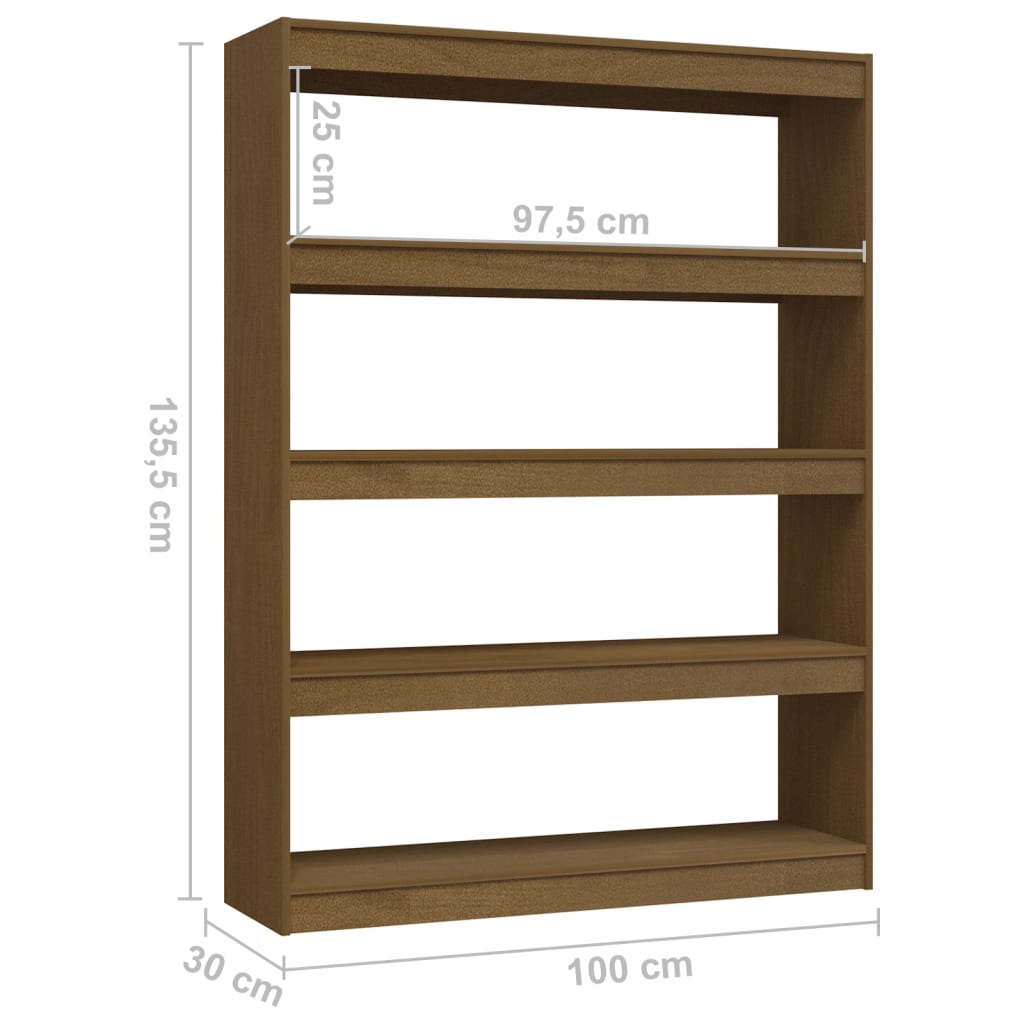 Bokhylle Honningbrun Romdeler 100x30x135,5 cm heltre furu
