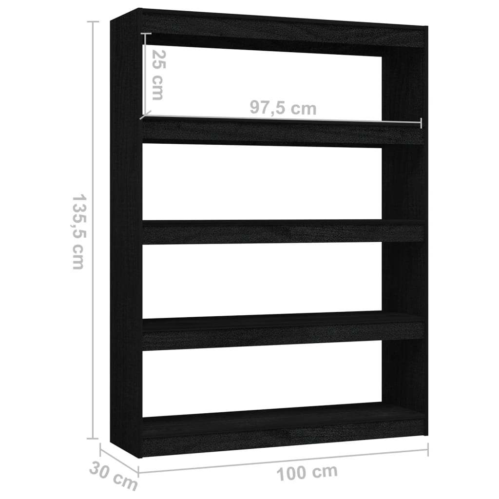 Bokhylle Svart Romdeler 100x30x135,5 cm heltre furu