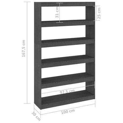 Bokhylle Grå Romdeler 100x30x167,5 cm heltre furu