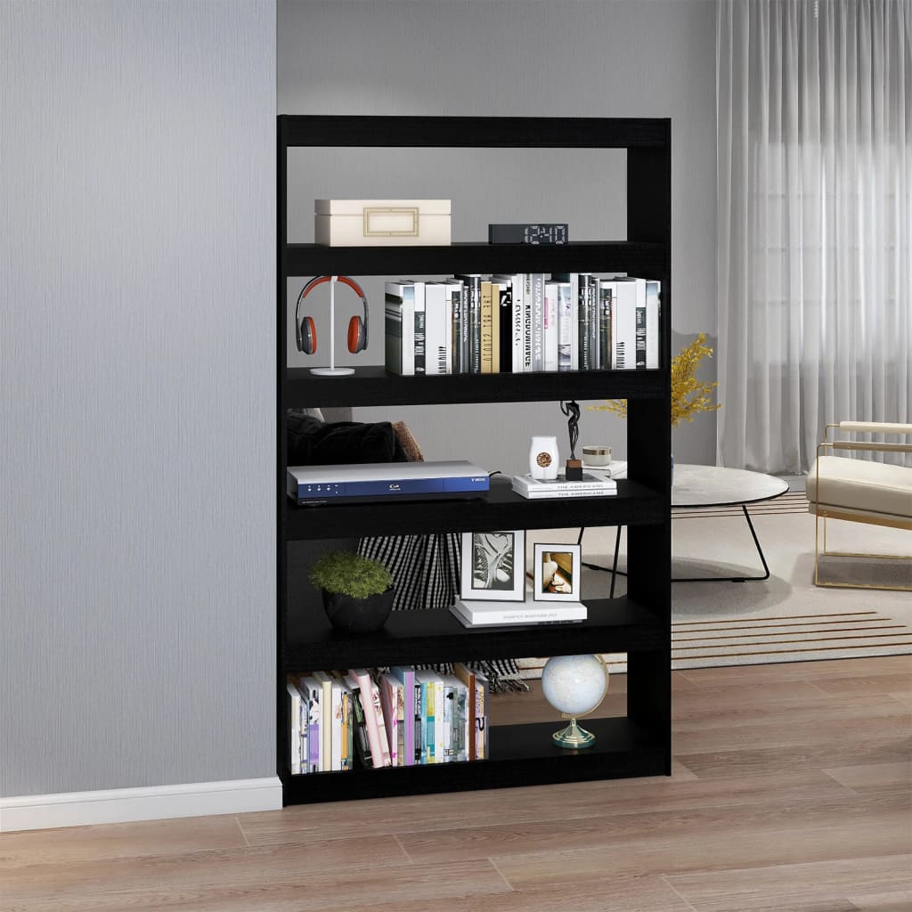 Bokhylle Svart Romdeler 100x30x167,5 cm heltre furu