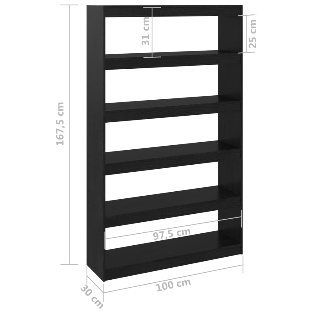 Bokhylle Svart Romdeler 100x30x167,5 cm heltre furu