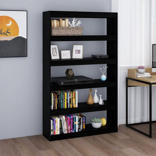 Bokhylle Svart Romdeler 100x30x167,5 cm heltre furu