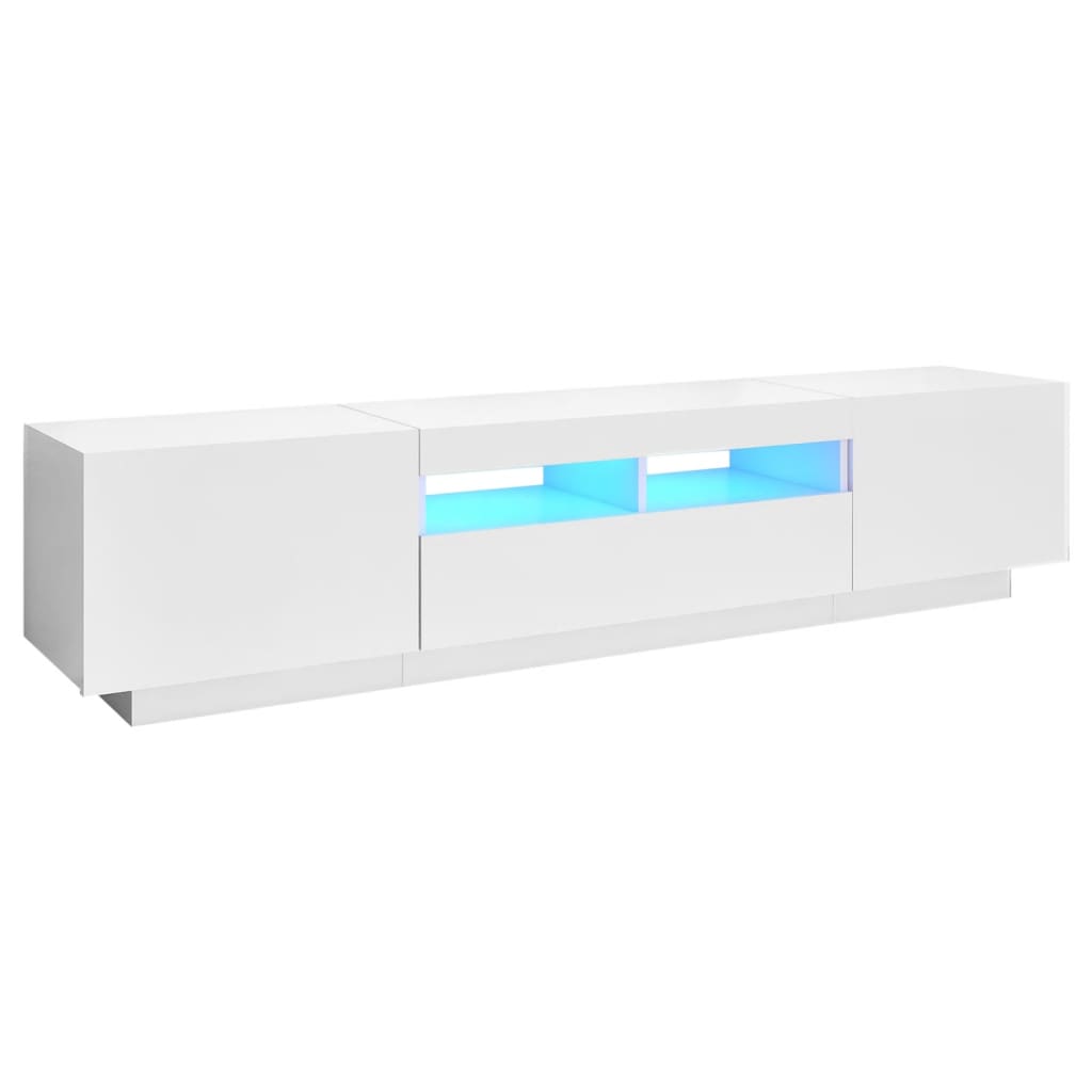 TV-Møbel Hvit TV-benk med LED-lys 180x35x40 cm