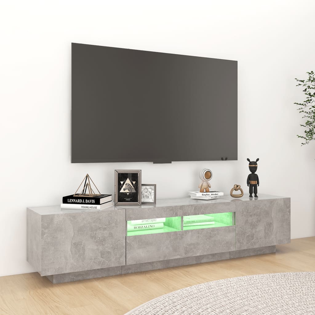 TV-Møbel Betonggrå TV-benk med LED-lys 180x35x40 cm