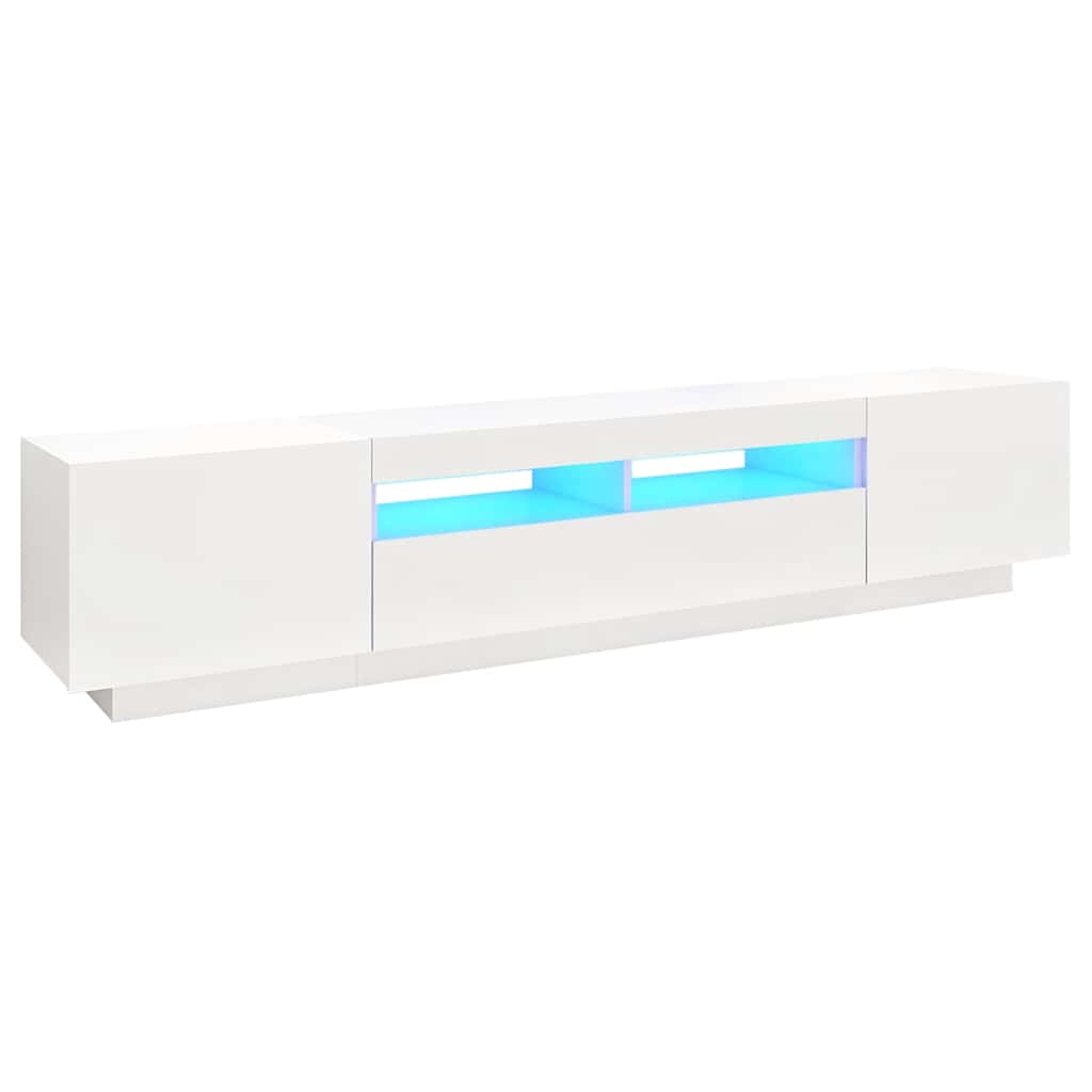 TV-Møbel Hvit TV-benk med LED-lys 200x35x40 cm