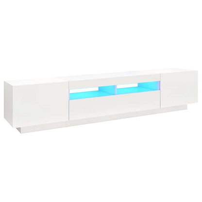 TV-Møbel Hvit TV-benk med LED-lys 200x35x40 cm