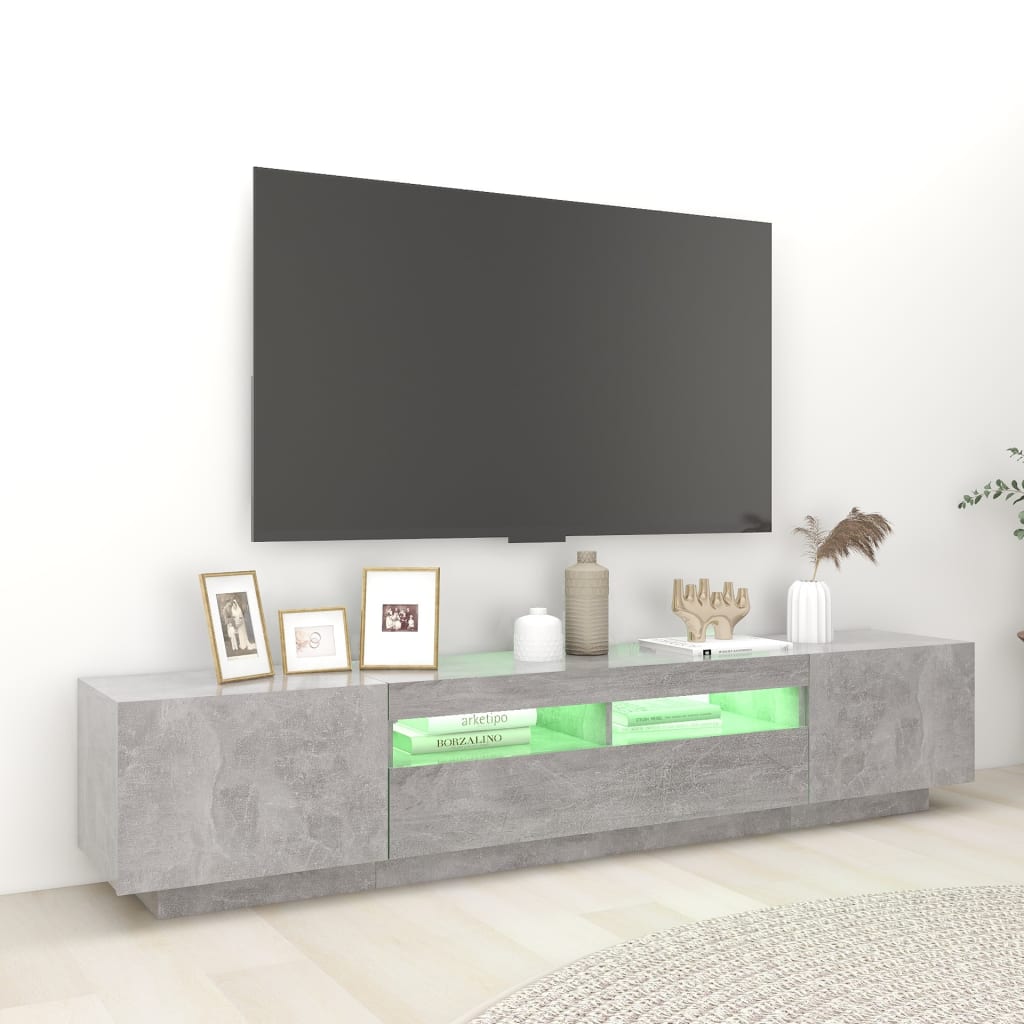 TV-Møbel Betonggrå TV-benk med LED-lys 200x35x40 cm