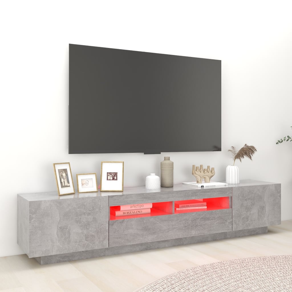 TV-Møbel Betonggrå TV-benk med LED-lys 200x35x40 cm