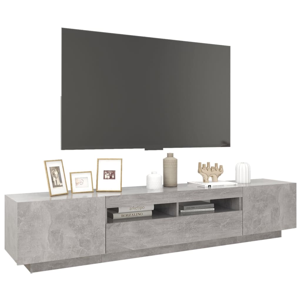 TV-Møbel Betonggrå TV-benk med LED-lys 200x35x40 cm