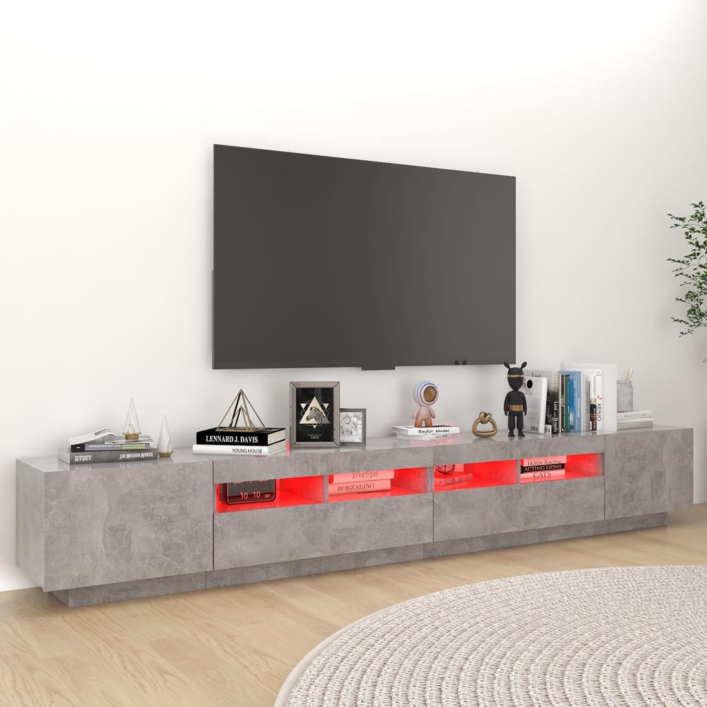 TV-Møbel Betonggrå TV-benk med LED-lys 260x35x40 cm