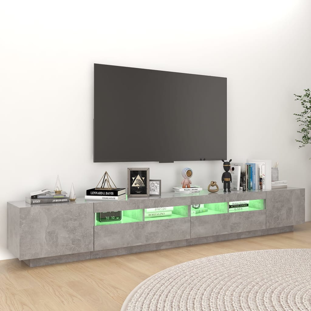 TV-Møbel Betonggrå TV-benk med LED-lys 260x35x40 cm