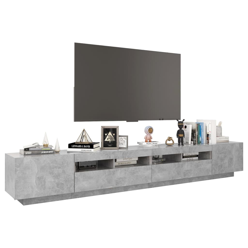 TV-Møbel Betonggrå TV-benk med LED-lys 260x35x40 cm