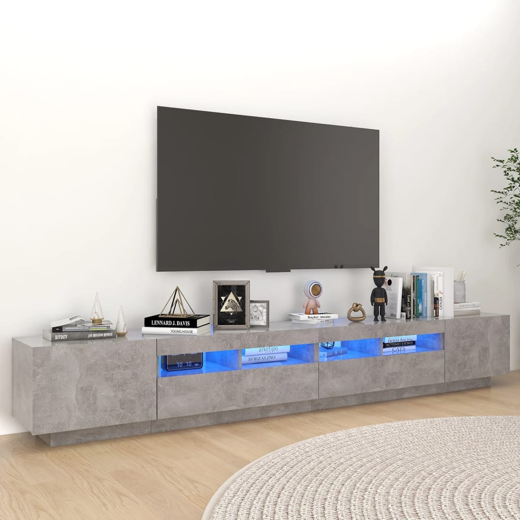 TV-Møbel Betonggrå TV-benk med LED-lys 260x35x40 cm