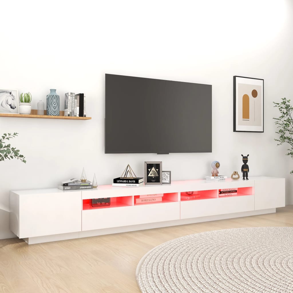 TV-Møbel Hvit TV-benk med LED-lys 300x35x40 cm