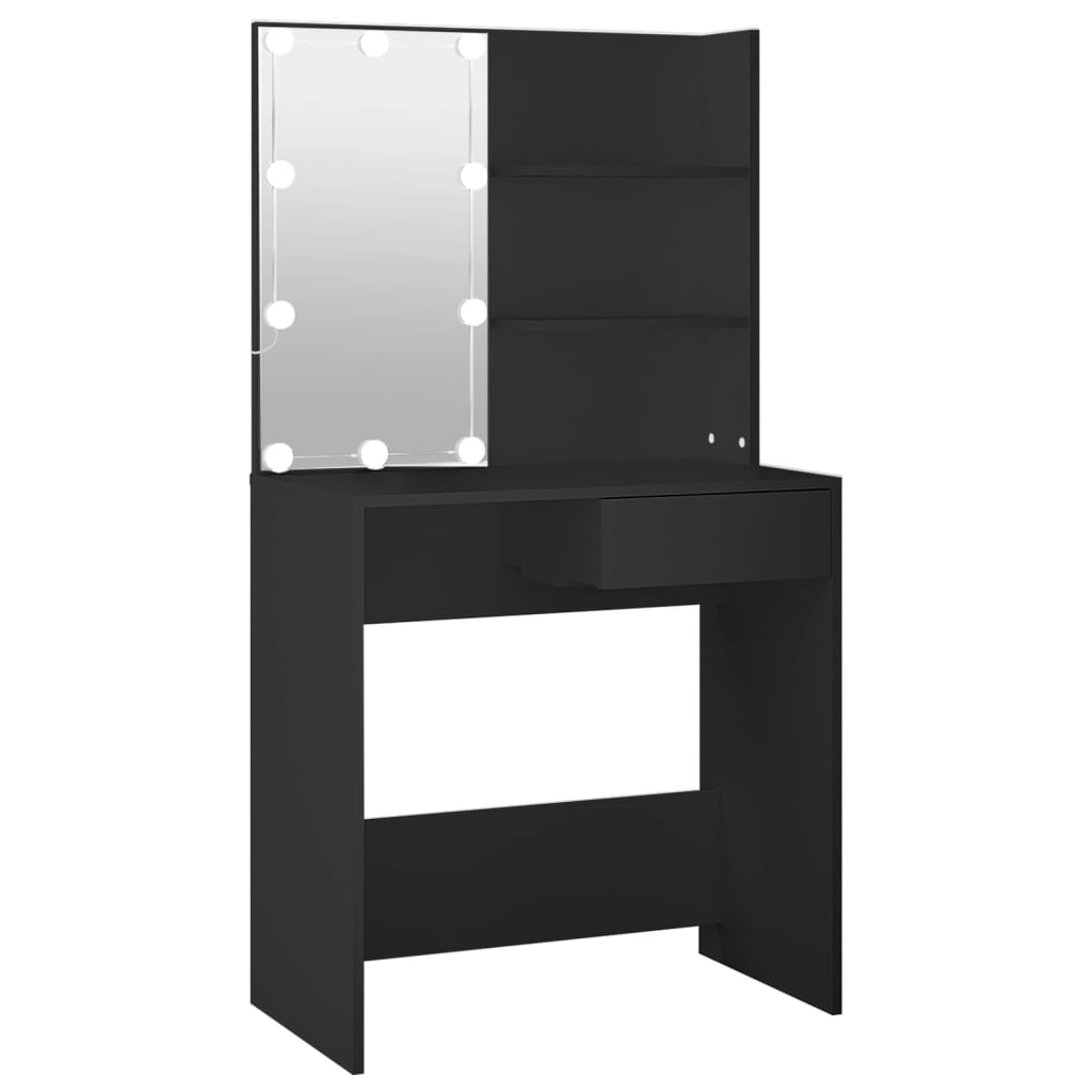 Sminkebord Svart LED 74,5x40x141 cm