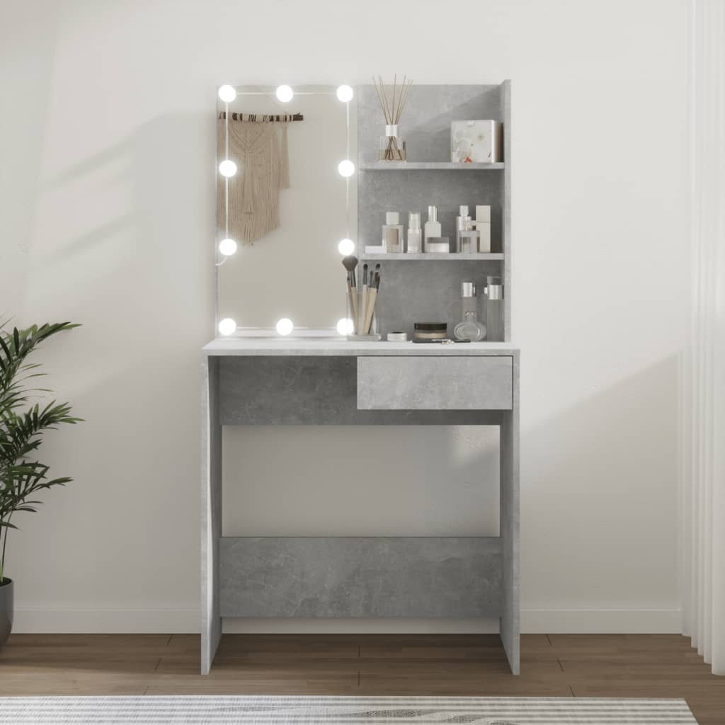 Sminkebord Betonggrå LED 74,5x40x141 cm