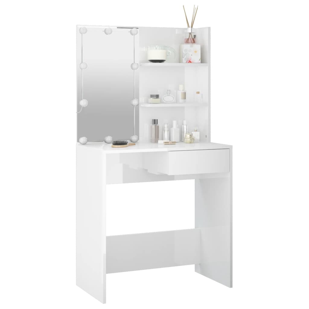 Sminkebord Høyglans Hvit LED 74,5x40x141 cm