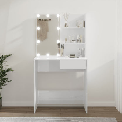 Sminkebord Høyglans Hvit LED 74,5x40x141 cm