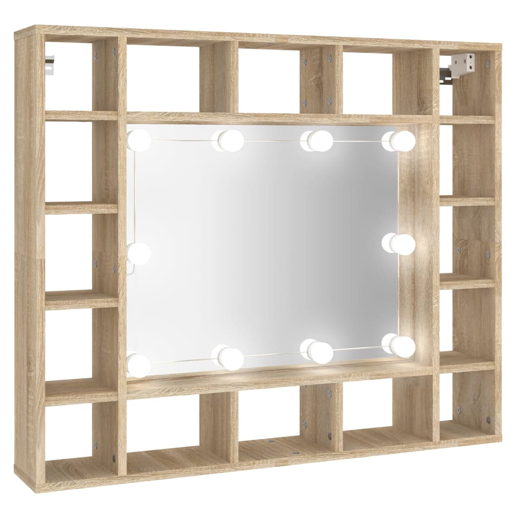 Baderomsspeil Speilskap med LED Sonoma Eik 91x15x76,5 cm