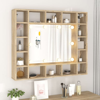 Baderomsspeil Speilskap med LED Sonoma Eik 91x15x76,5 cm