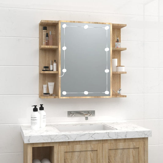 Baderomsspeil Speilskap med LED Sonoma Eik 70x16,5x60 cm