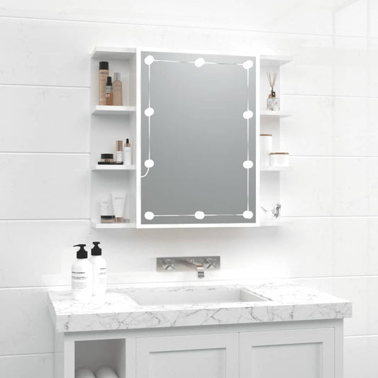 Baderomsspeil Speilskap med LED Høyglans Hvit 70x16,5x60 cm