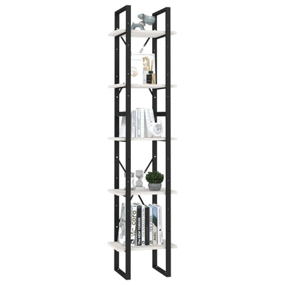 Bokhylle Svart Hvit 5 etasjer 40x30x175 cm heltre furu