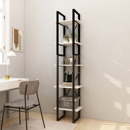 Bokhylle Svart Hvit 5 etasjer 40x30x175 cm heltre furu