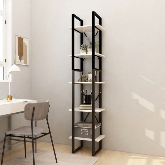 Bokhylle Svart Hvit 5 etasjer 40x30x175 cm heltre furu