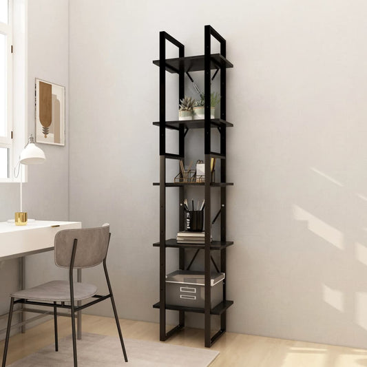 Bokhylle Svart 5 etasjer 40x30x175 cm heltre furu