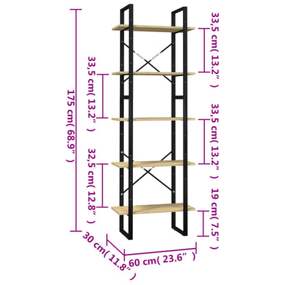 Bokhylle Tre 5 nivåer Brun 60x30x175 cm heltre furu