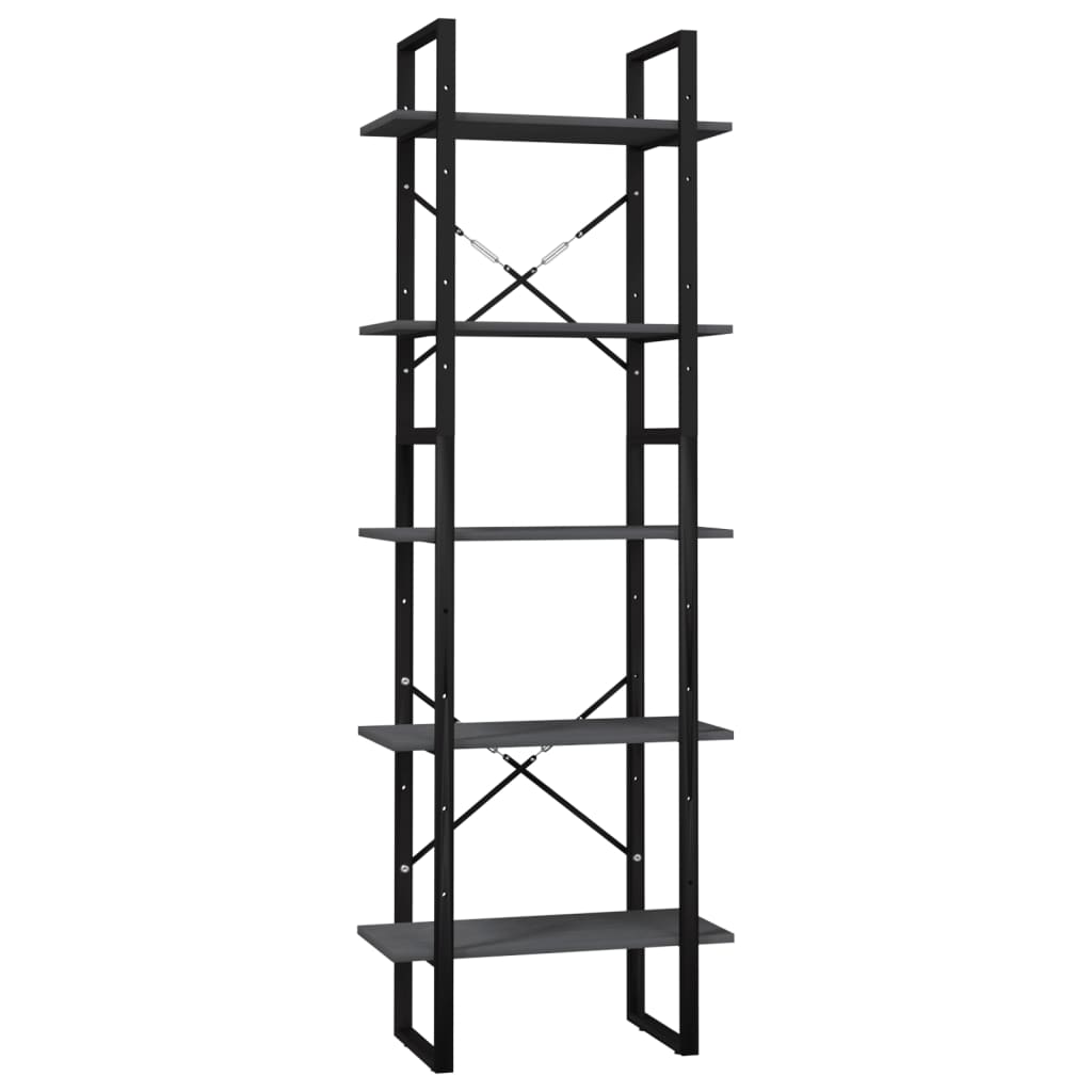 Bokhylle Grå 5 nivåer 60x30x175 cm heltre furu