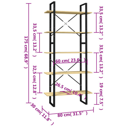 Bokhylle Tre 5 nivåer Brun 80x30x175 cm heltre furu